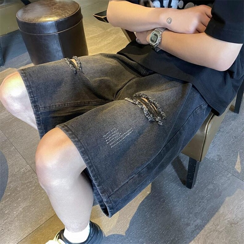 高街牛仔短裤夏季五分裤男 个性破洞百搭休闲裤DK337/P35图片