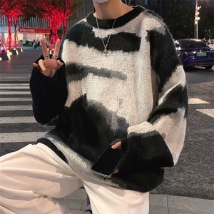 扎染毛衣男秋冬新款韩版港风ins潮牌宽松慵懒圆领针织衫MY65-P48图片