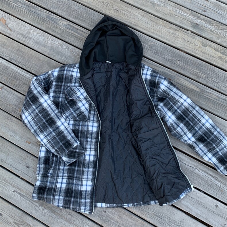 A280-P100秋冬新款夹棉夹克格子连帽潮流百搭休闲格纹长袖棉服,男装夹克,星座911