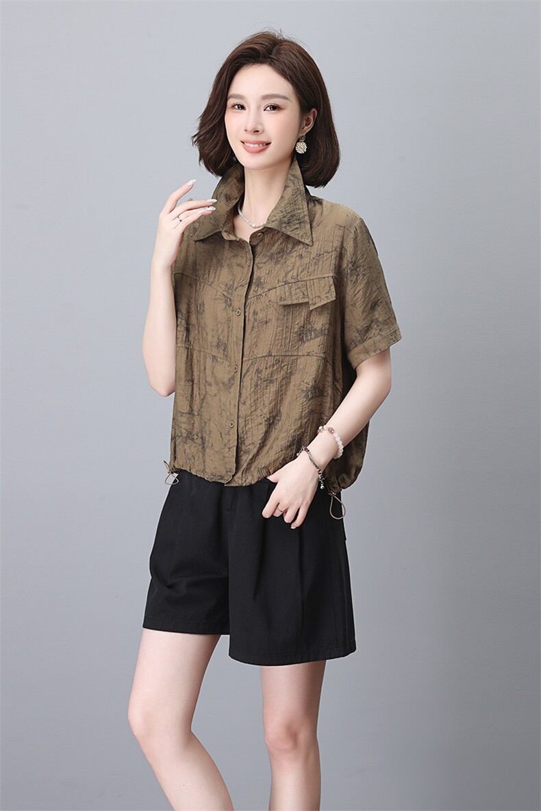 时尚休闲女夏季2026新款洋气显瘦减龄短袖衬衫哈伦裤潮,女装衬衫,板酷
