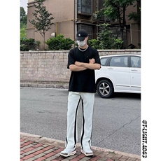 夏季美式高街黑白拼接小众拉链薄款冰丝九分裤货号K754P60，男装休闲裤，电商A063