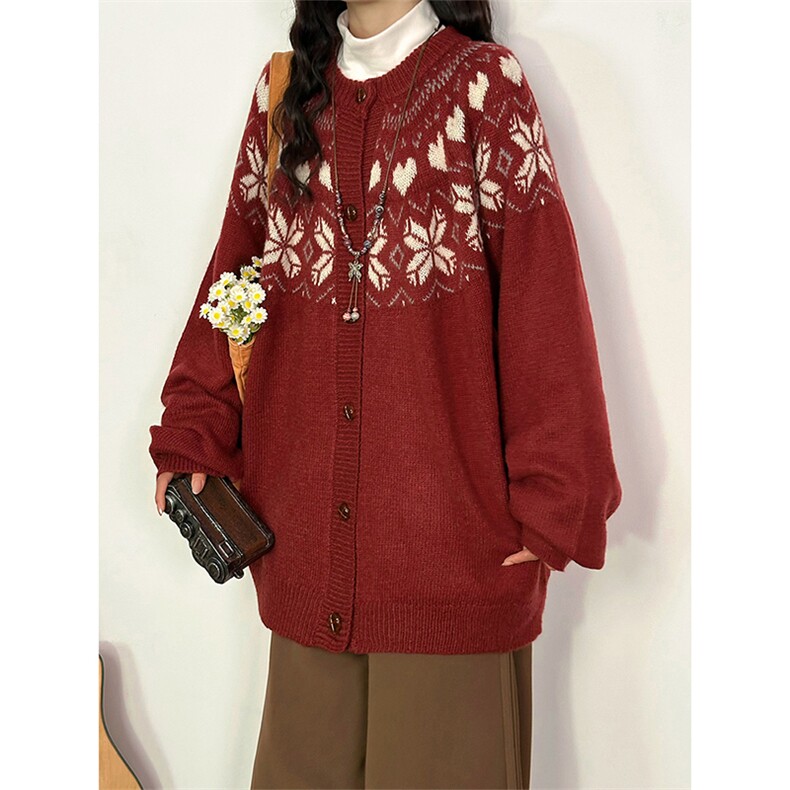 重磅秋冬装北极绒开衫毛衣美式复古休闲圣诞慵懒风提花针织衫外套，男装针织衫/毛衣，电商A486