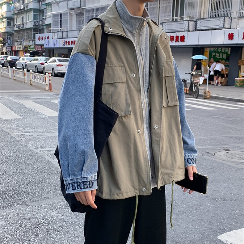 W1932CP98 2021秋冬日系工装拼接外套四色图片