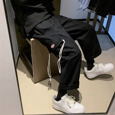 抽绳阔腿裤子2026新款运动工装宽松直筒束脚ins休闲裤女K3045-P35,男装工装外套,星座1008-2