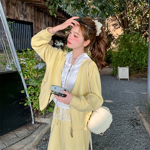 蕾丝拼接假两件卫衣休闲时尚套装裤女春季2025新款韩系学院风减龄图片