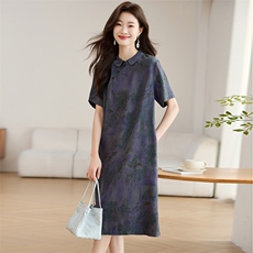 大码新中式旗袍改良复古风连衣裙女夏装气质胖mm宽松显瘦掐腰裙子，女装连衣裙，韩派