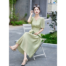 超仙甜气减龄连衣裙女2024夏季新款收腰修身显瘦气质初恋长裙，女装连衣裙，涵亦佰惠
