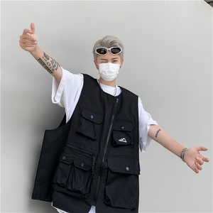 F348-P48 夏季潮流坎肩无袖背心日系机能多口袋工装马甲男 现货图片