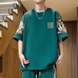男士刺绣圆领T恤夏季短袖拼接上衣小熊体恤汗衫潮A266-T188-P22图片