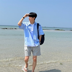 816B-CS027-P50中性风夏季休闲韩版短袖衬衫外套韩男，男装衬衫，星座816B