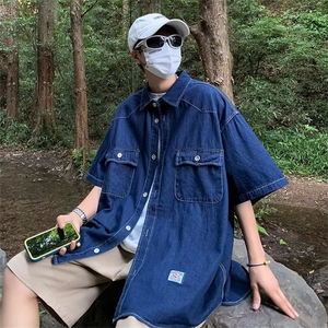 衬衫文艺青春流行夏季五分袖百搭男时尚标准潮新款纯色简约图片