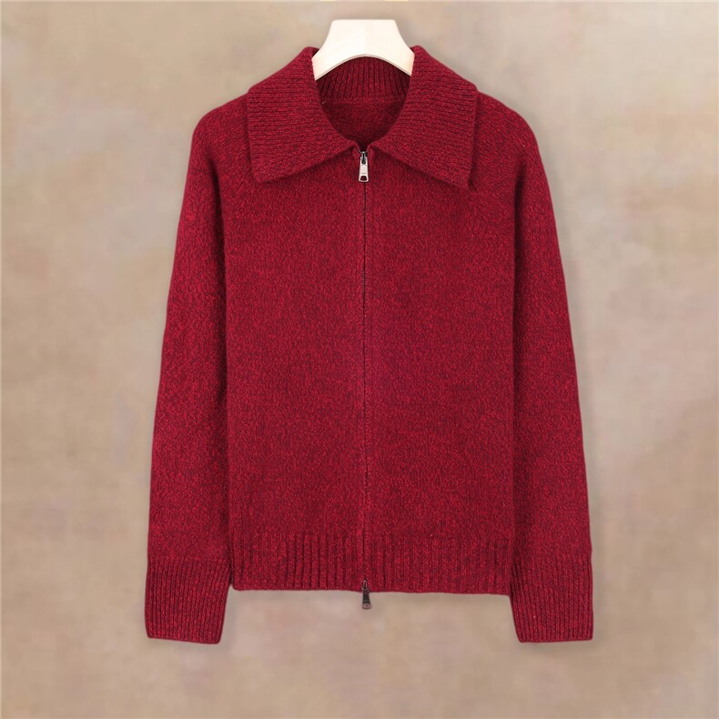 2025年秋季时尚大翻领拉链开衫白色休闲通勤，女装羊绒衫，绒崒