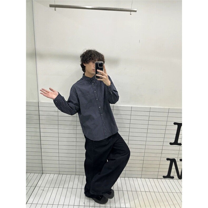 格子衬衫男长袖韩版潮流痞子帅气文艺2025春季ins外套YH9951P40,男装衬衫,电商D256-1(原A064-1)