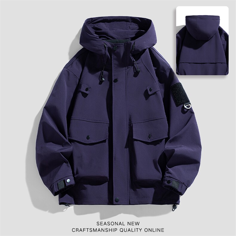 新款硬汉风户外夹克男连帽纯色上衣冲锋衣外套DSA157B-J2527-P65,男装夹克,电商A157B