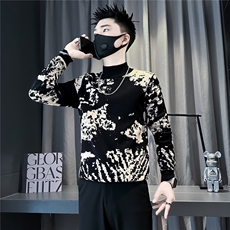 半高领毛衣男修身加厚提花针织社会小伙店主风301C-M117-P78控108，男装针织衫/毛衣，星座301C（原B323）