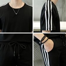 夏装新款精神小伙两件套运动休闲短袖薄T恤短裤套装男TZ，男装T恤，电商A441