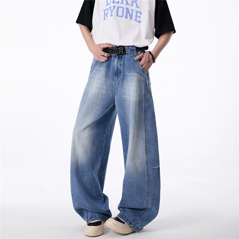 xz905-2-Z077#P65-（控98）美式高街阔腿水洗牛仔裤,男装牛仔裤,星座905-2