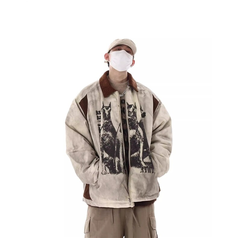 美式高街翻领棉服男女款秋冬季新款复古宽松加厚保暖棉衣情侣外套,男装棉衣,星座813-2