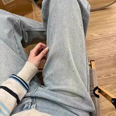 直筒牛仔裤新款重工显瘦百搭宽松休闲阔腿拖地-网图，男装牛仔裤，星座302B-2