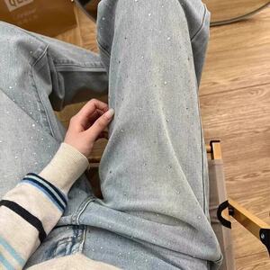直筒牛仔裤新款重工显瘦百搭宽松休闲阔腿拖地-网图图片