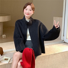2B1142120P230K320甜美立领休闲宽松短款羊绒大衣韩版学院风女装，女装毛呢外套，2B114
