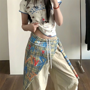 【有货】D1303-特批45美式复古辣妹宽松高腰屁帘拼接工装裤女2025图片