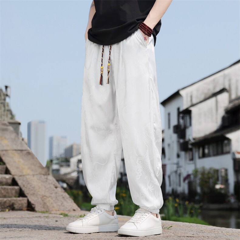 夏季冰丝龙纹提花休闲裤束脚长裤风男装男士A266-1-KZ885-P35,男装休闲裤,电商A266-1