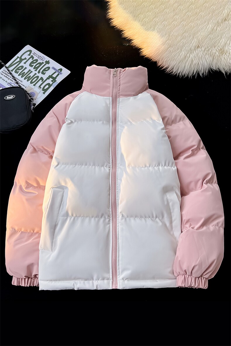 得物二开拼接色棉衣拉链撞色棉袄男女生情侣立领A177-M718-P48,男装棉衣,电商A177