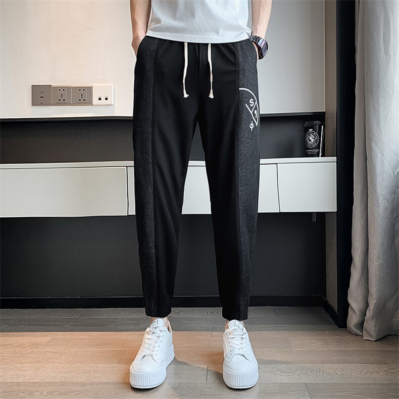 浅灰2023春装精神小伙九分裤男青年束脚运动卫裤潮K48-P60控88,男装休闲裤,电商A108