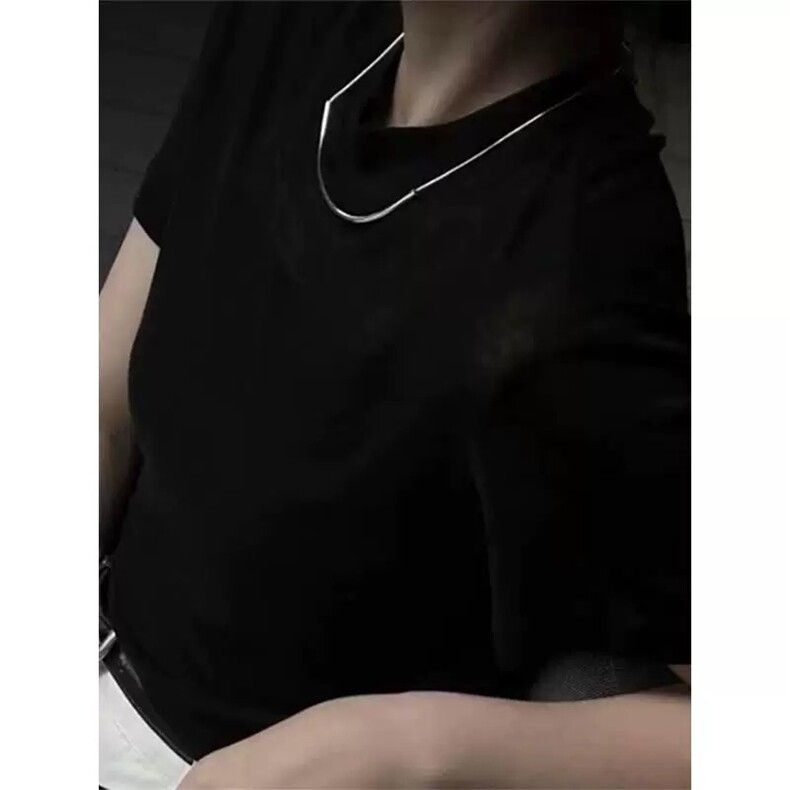 灰色针织面膜短袖t恤女夏薄款简约纯色时尚圆领上衣半袖正肩小衫,女装T恤,雪真羊绒