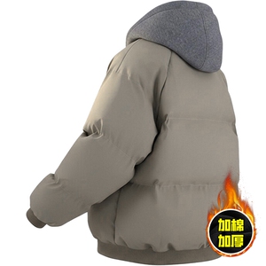 现货高品质重磅工艺美式高街假两件PU皮棉衣男女加厚棉服外套,男款裤里丝穿搭图片