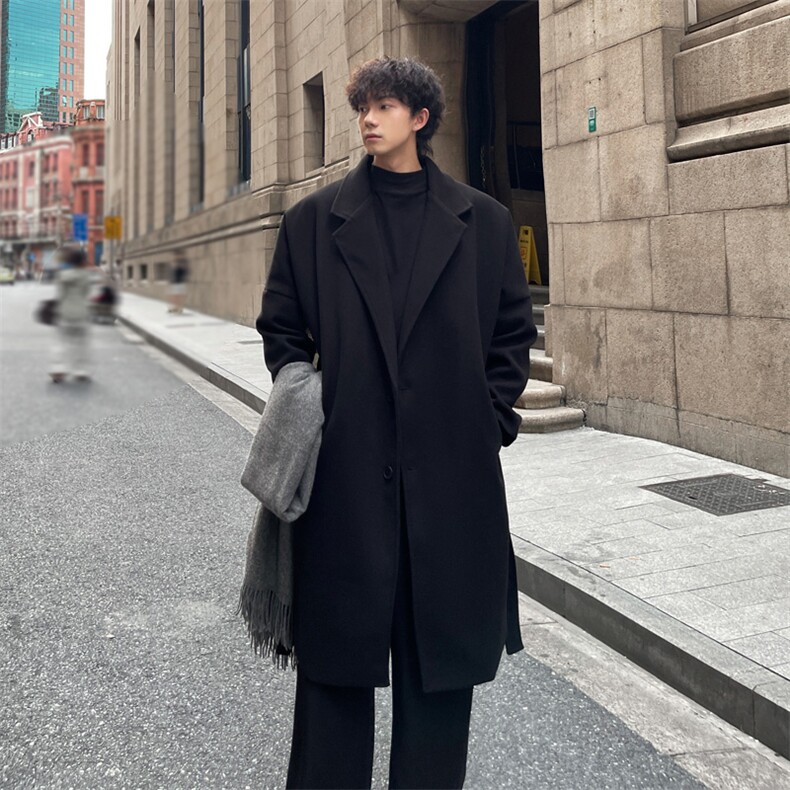 秋冬毛呢大衣男潮流时尚风衣中长款宽松外套MN9568/P100加棉P110,男装风衣,电商B316