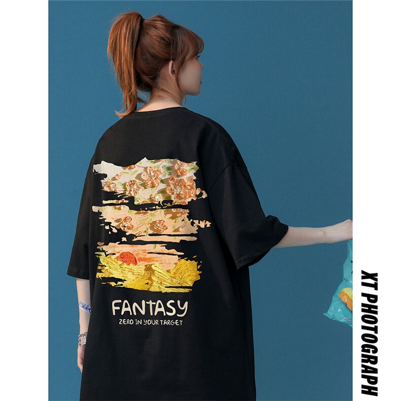中性 夏季立体油画红色高克重磅纯棉短袖情侣T恤T6060P30控48图片