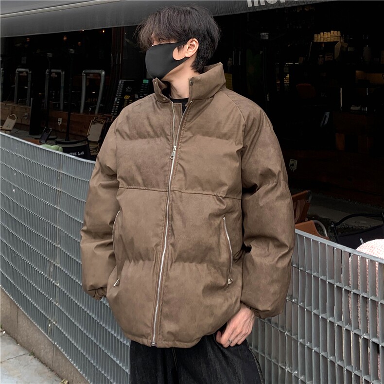 美式pu皮棉服冬季加厚立领皮棉衣潮牌ins宽松休闲保暖棉袄外套p98图片