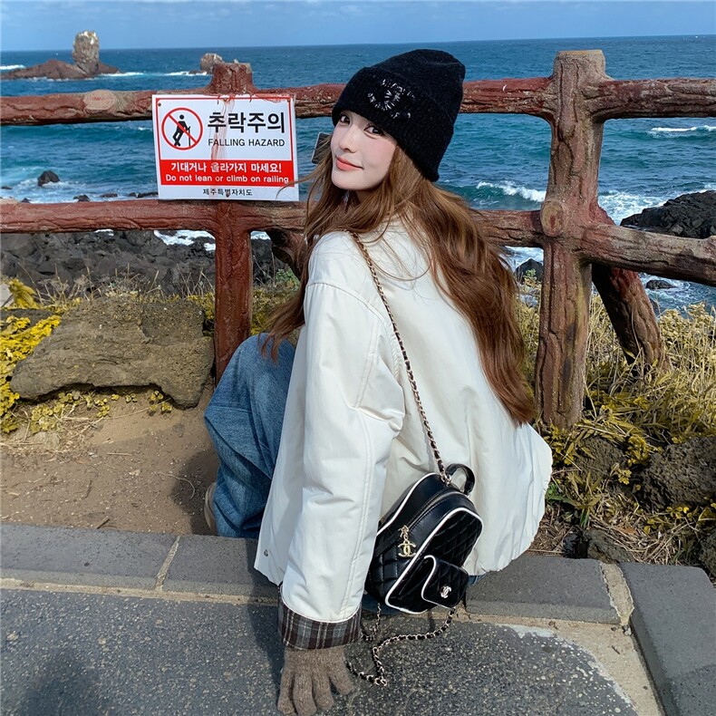 韩系小个子撞色拼接羽绒棉衣女2025冬季新款女装短款棉服棉袄外套,女装棉衣/棉服,2C218
