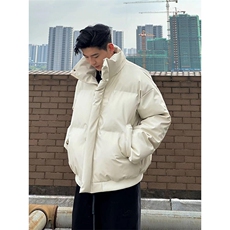 现货5W件冬季三防重磅硬挺boxy短款羽绒立领PU皮棉衣外套加厚棉服，男装棉衣，电商A486