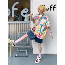 夏威夷短袖花衬衫女夏季宽松衬衣外套复古休闲情侣上衣潮C2417，男装T恤，星座1116A（原606A-3）