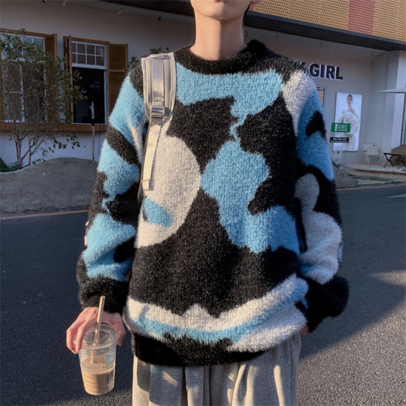 高品质秋款男圆领套头毛衣针织衫扎染拼色貂毛外套M2234P68,男装针织衫/毛衣,星座1013-1