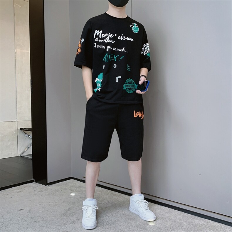 2024夏季新款短袖T恤套装运动休闲宽松潮流两件套男装F310P58，男装休闲套装，电商A086