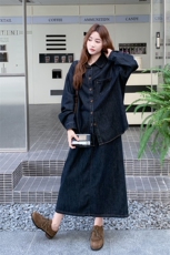韩版牛仔衬衫半身裙时尚套装女秋季2025新款休闲减龄炸街两件套，女装套装/套裙，2C198