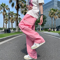 夏季多巴胺穿搭彩色工装裤男2023薄款潮牌直筒阔腿长裤K7133-P50，男装休闲裤，星座512-4
