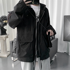 JK22-P75日系大码工装夹克男宽松连帽冲锋衣外套，男装夹克，电商B369（原A024）