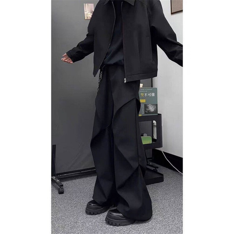 防水硬挺微喇褶皱西裤潮牌新款宽松直筒大货310A-4-XK16-特批35，男装西裤，星座310A-4