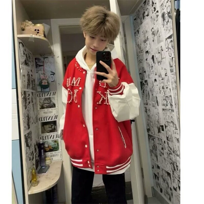 式复古子母刺绣棒球服外套男女秋冬潮牌情侣刺绣夹克图片