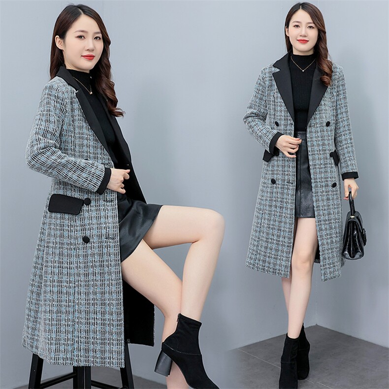 轻奢时尚格子毛呢大衣女2022秋冬新款修身显瘦潮流长款毛呢外套,女装毛呢外套,尚洛菲