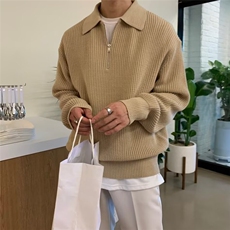 M27-P47半拉链毛衣男秋冬款日系复古高级感慵懒风翻领针织衫，男装T恤，电商B323A