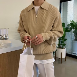 M27-P47 半拉链毛衣男秋冬款日系复古高级感慵懒风翻领针织衫图片