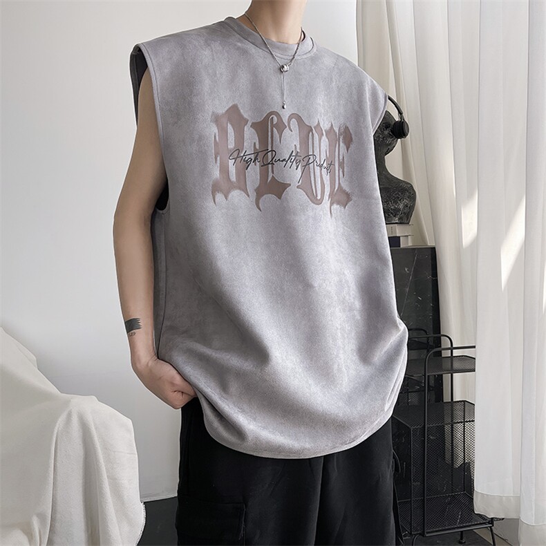 夏季港风T恤男运动背心坎肩宽松落肩大码无袖A071-T13-P30，男装背心/马甲，电商A071