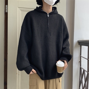 数据好宽松连帽针织衫男半拉链毛衣慵懒风线衣M3611-P65