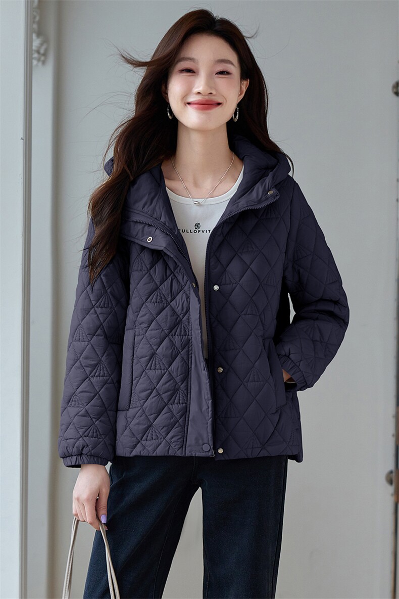 冬季夹棉轻薄小棉袄外套女短款2024新款宽松休闲洋气妈妈连帽棉衣,女装棉衣/棉服,韩派